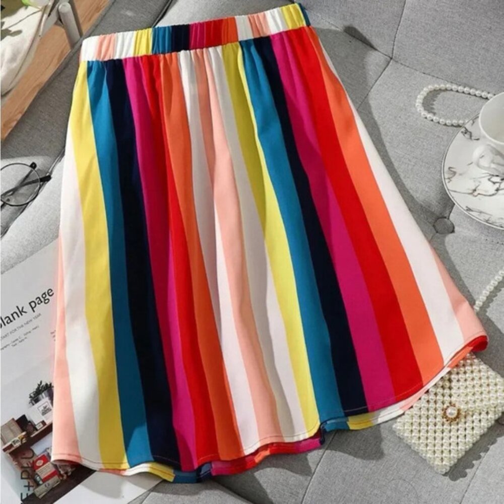 Shein Plus Size Rainbow Striped A-Line Mini Skirt 0X